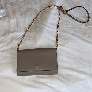 Tory Burch Gray Purse with Gold Chain